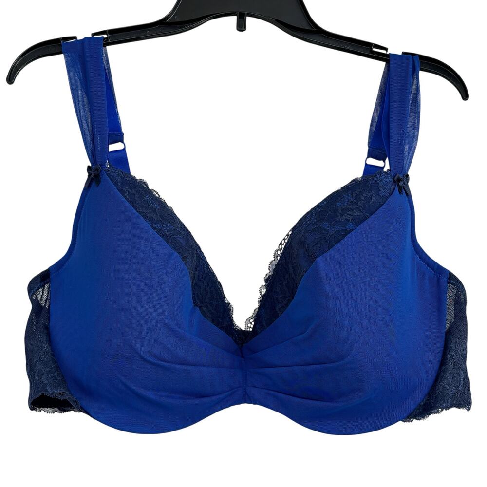 Adore Me SZ 42G Clairabella Demi Bra Underwire Floral Lace Adjustable Strap Blue
